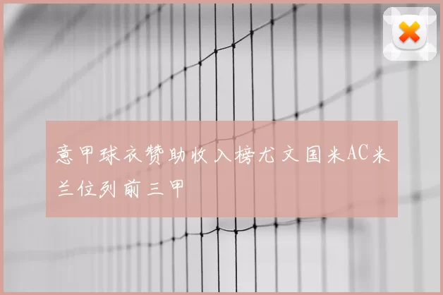意甲球衣赞助收入榜尤文国米AC米兰位列前三甲